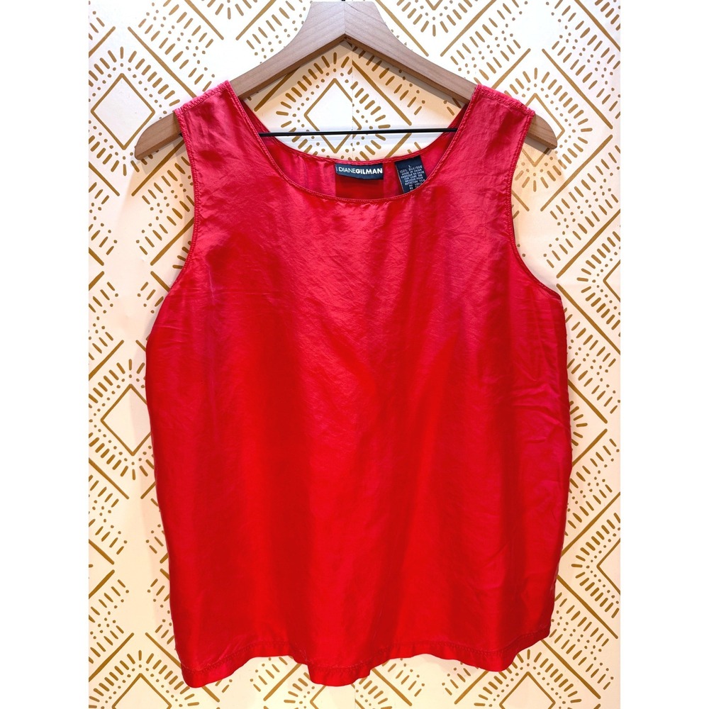 Diane Gilman 100% Silk Tank Top Size L Red Scoop‎ Neck Shell Minimalist Classic